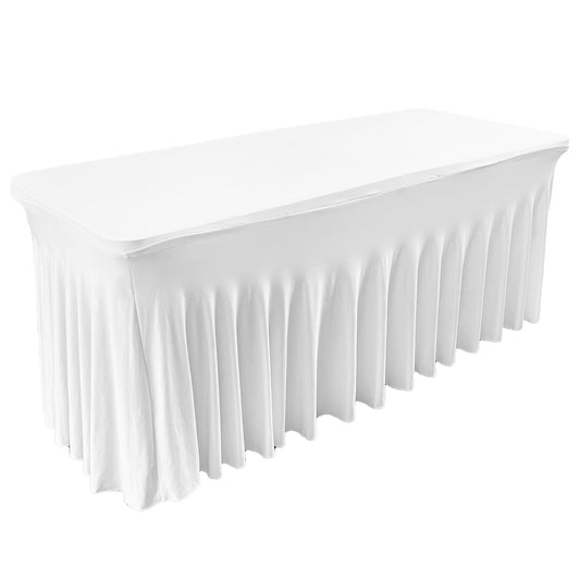 SUNTQ Table Skirt for Rectangle Tables 6ft , Fitted Table Cover for 6 foot table, White Table Cloth for 6 ft Table with Skirt, Wrinkle Resistant Spandex Table Skirt and Table Cloths for Parties