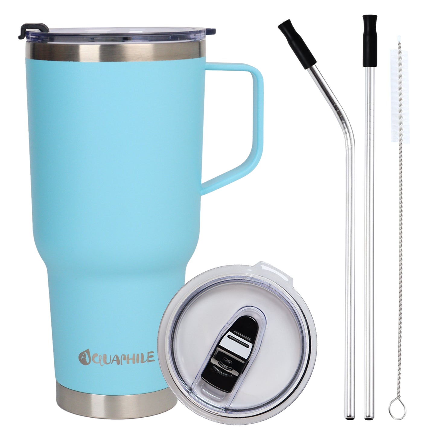 AQUAPHILE Tumbler with Handle, Double Walled Insulated Cup with Leak-proof Lid and Straw, Stainless Steel Travel Mug
