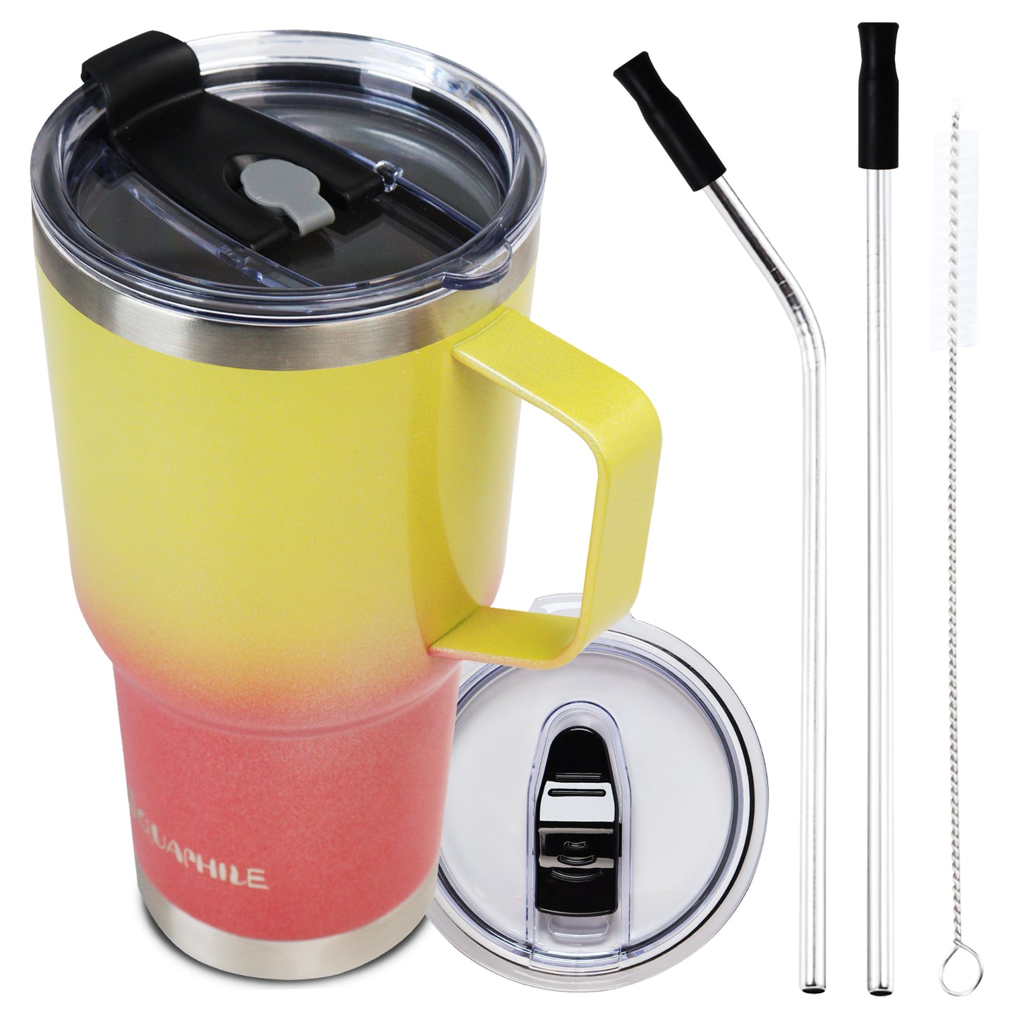 AQUAPHILE Tumbler with Handle, Double Walled Insulated Cup with Leak-proof Lid and Straw, Stainless Steel Travel Mug