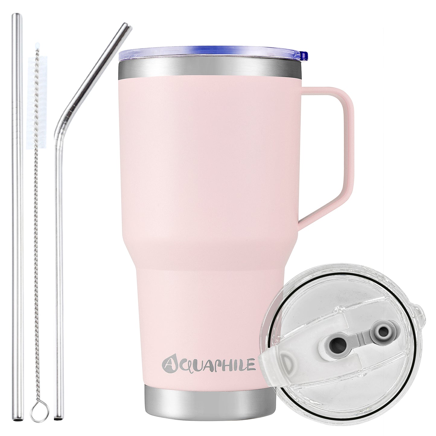 AQUAPHILE Stainless Steel Insulated Coffee Mug with Handle, Double Walled Vacuum Travel Cup with Lid & Straw, Reusable Thermal Coffee Cup, Portable Coffee Tumbler