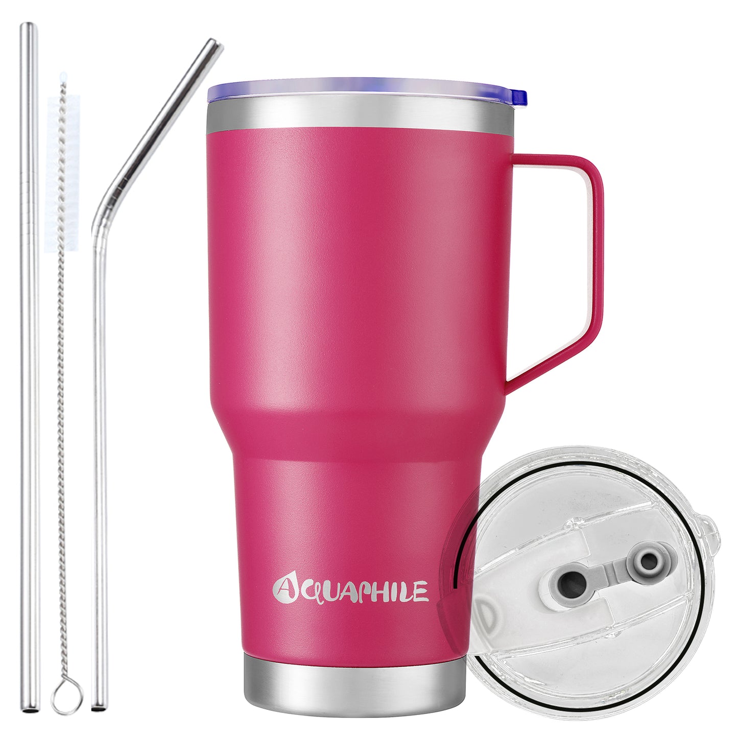 AQUAPHILE Stainless Steel Insulated Coffee Mug with Handle, Double Walled Vacuum Travel Cup with Lid & Straw, Reusable Thermal Coffee Cup, Portable Coffee Tumbler
