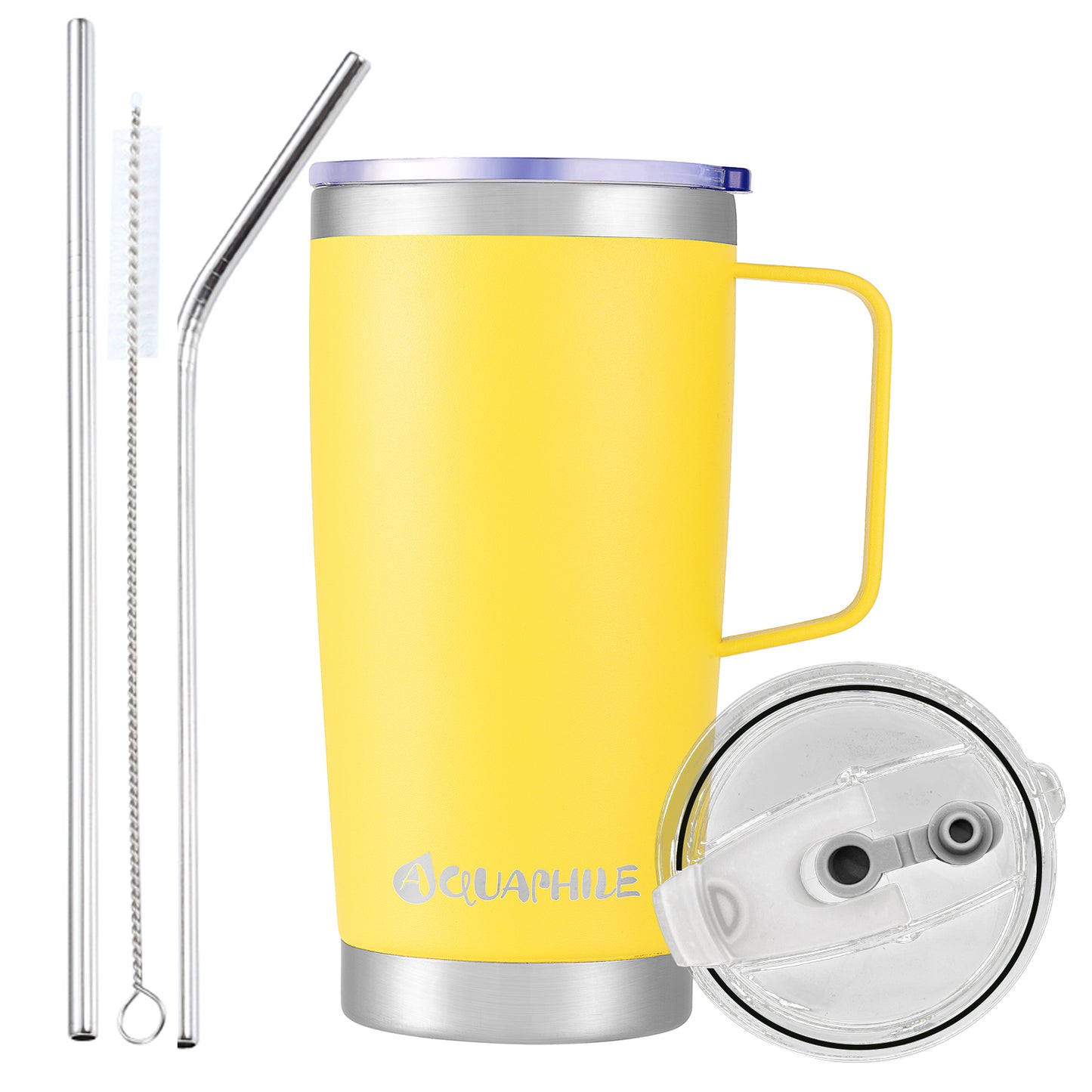AQUAPHILE Stainless Steel Insulated Coffee Mug with Handle, Double Walled Vacuum Travel Cup with Lid & Straw, Reusable Thermal Coffee Cup, Portable Coffee Tumbler