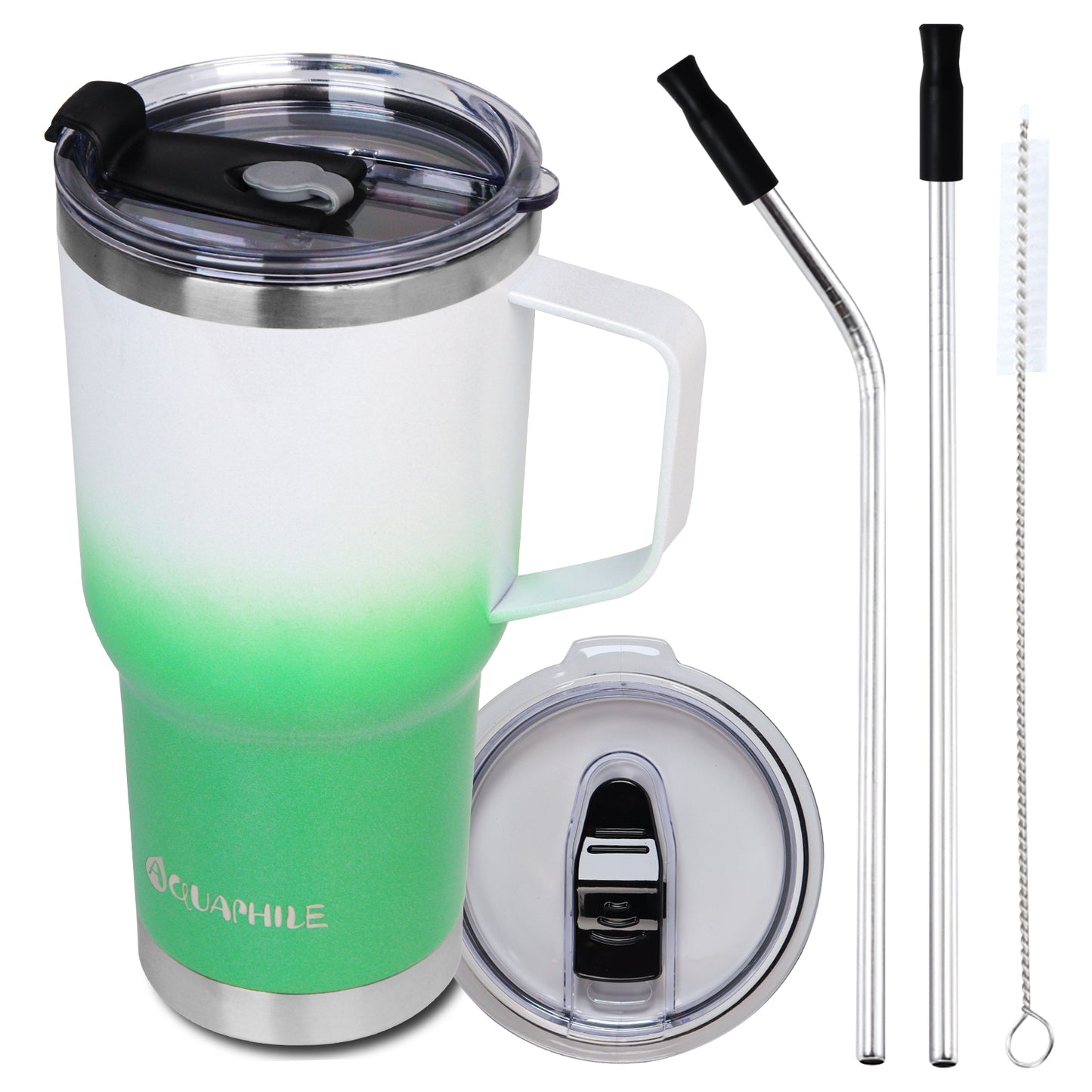 AQUAPHILE Tumbler with Handle, Double Walled Insulated Cup with Leak-proof Lid and Straw, Stainless Steel Travel Mug
