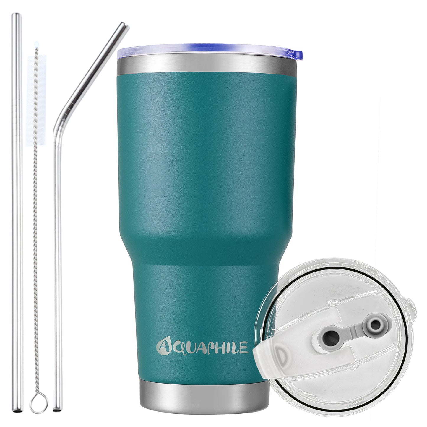 AQUAPHILE 30 oz Tumbler with Lid and Straw, Stainless Steel Vacuum Insulated Water Coffee Tumbler Cup, Double Wall Powder Coated Spill-Proof Travel Mug Thermal Cup