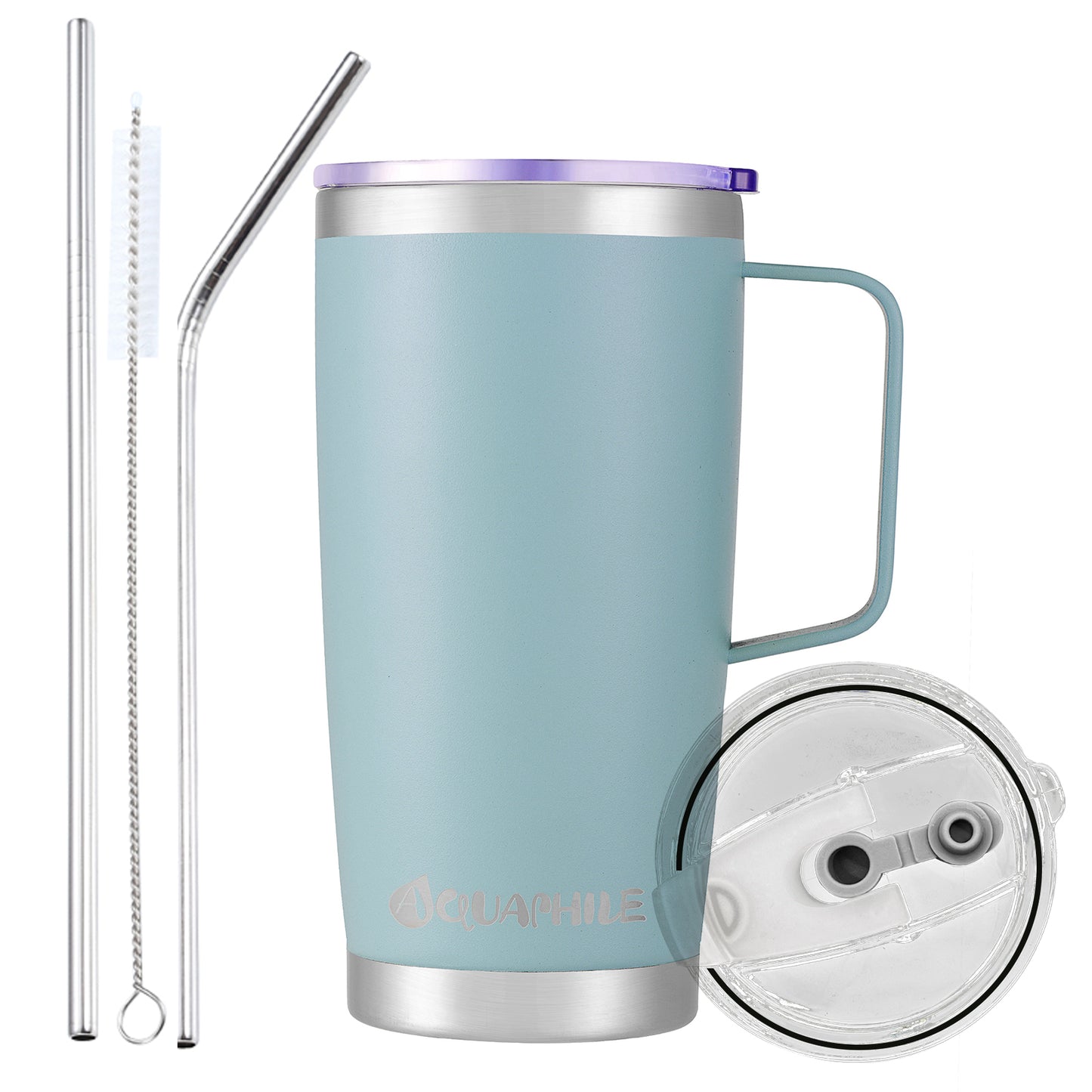 AQUAPHILE Stainless Steel Insulated Coffee Mug with Handle, Double Walled Vacuum Travel Cup with Lid & Straw, Reusable Thermal Coffee Cup, Portable Coffee Tumbler