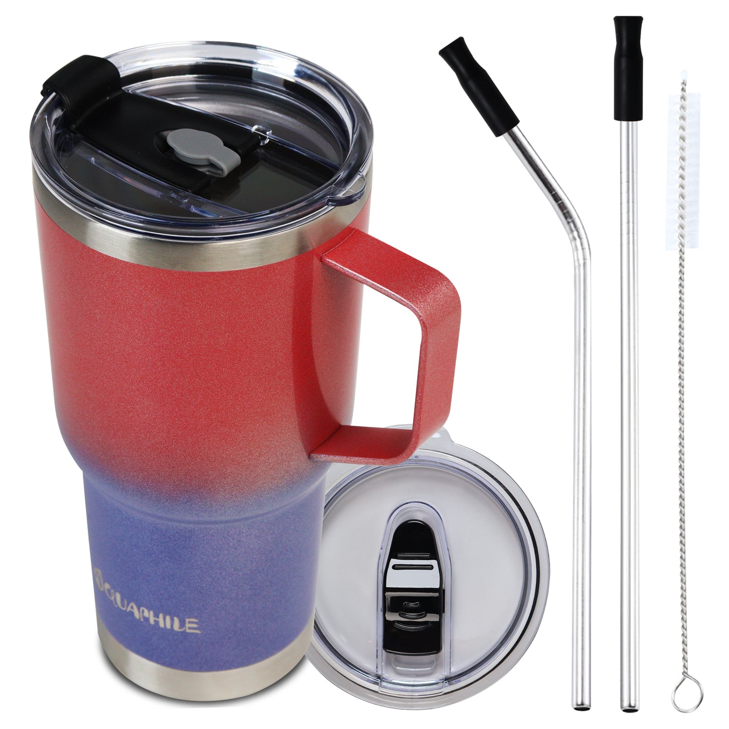 AQUAPHILE Tumbler with Handle, Double Walled Insulated Cup with Leak-proof Lid and Straw, Stainless Steel Travel Mug
