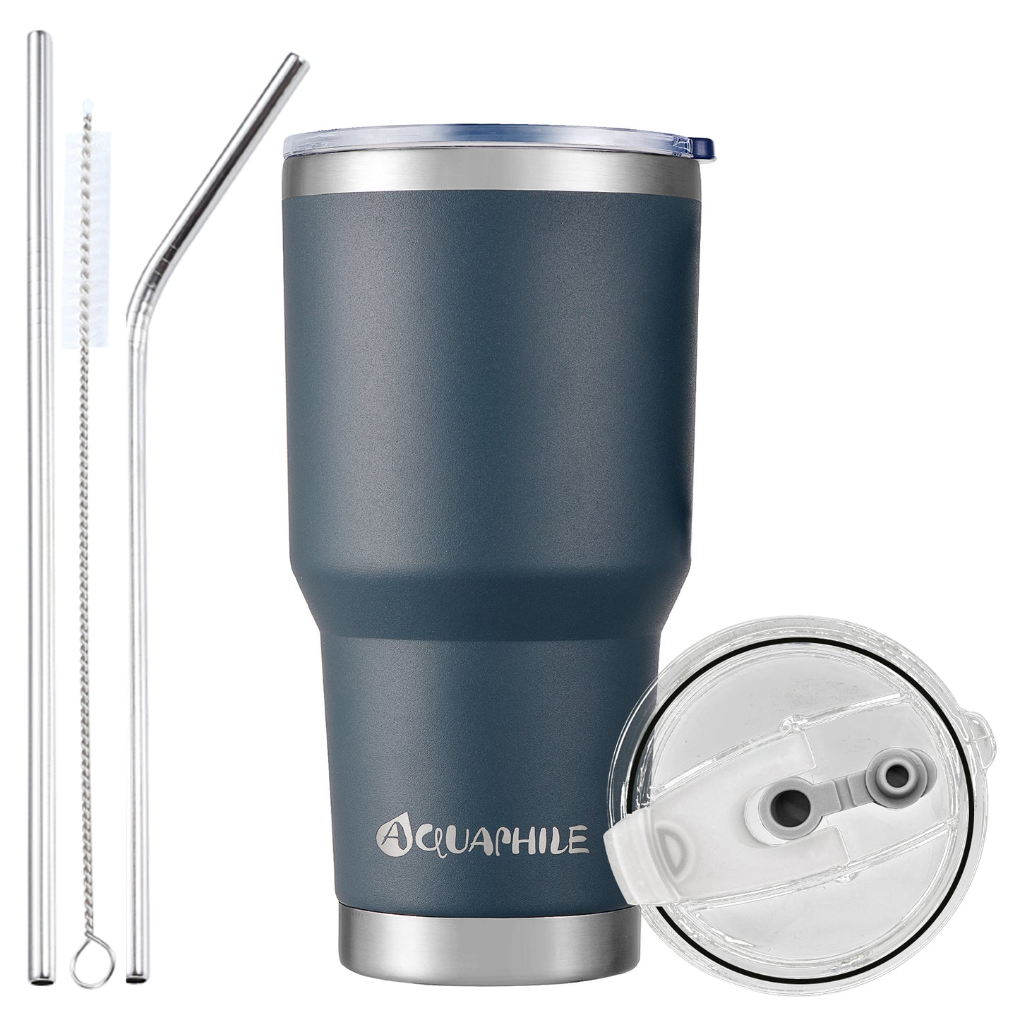 AQUAPHILE 30 oz Tumbler with Lid and Straw, Stainless Steel Vacuum Insulated Water Coffee Tumbler Cup, Double Wall Powder Coated Spill-Proof Travel Mug Thermal Cup