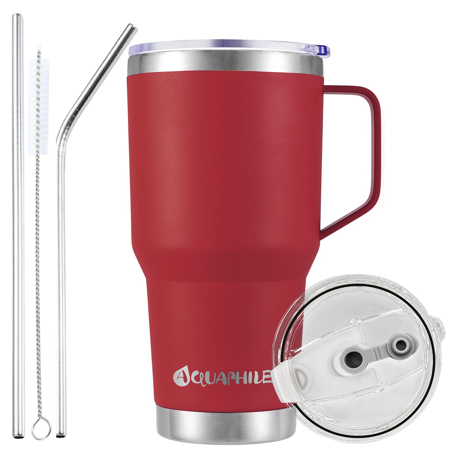 AQUAPHILE Stainless Steel Insulated Coffee Mug with Handle, Double Walled Vacuum Travel Cup with Lid & Straw, Reusable Thermal Coffee Cup, Portable Coffee Tumbler