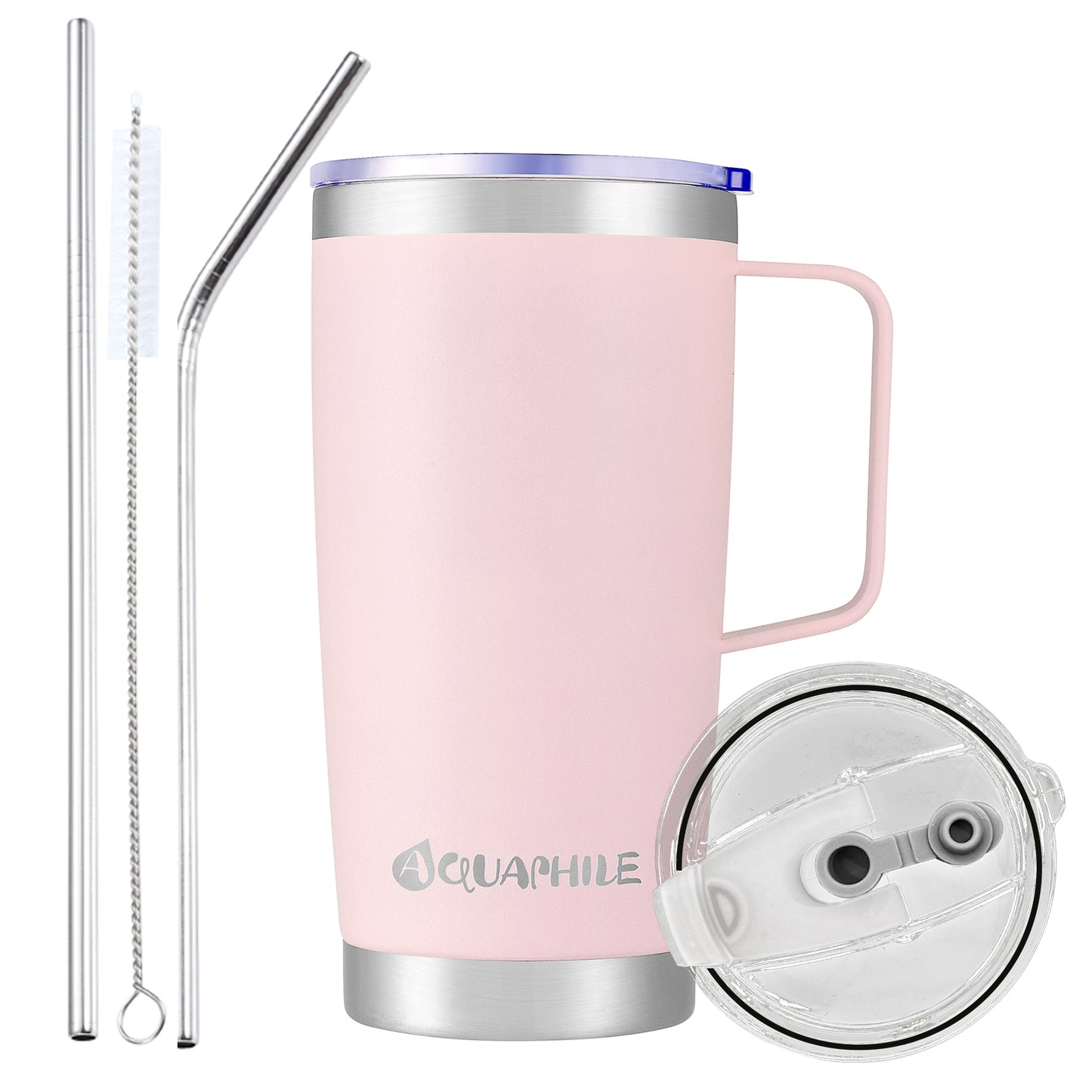 AQUAPHILE Stainless Steel Insulated Coffee Mug with Handle, Double Walled Vacuum Travel Cup with Lid & Straw, Reusable Thermal Coffee Cup, Portable Coffee Tumbler