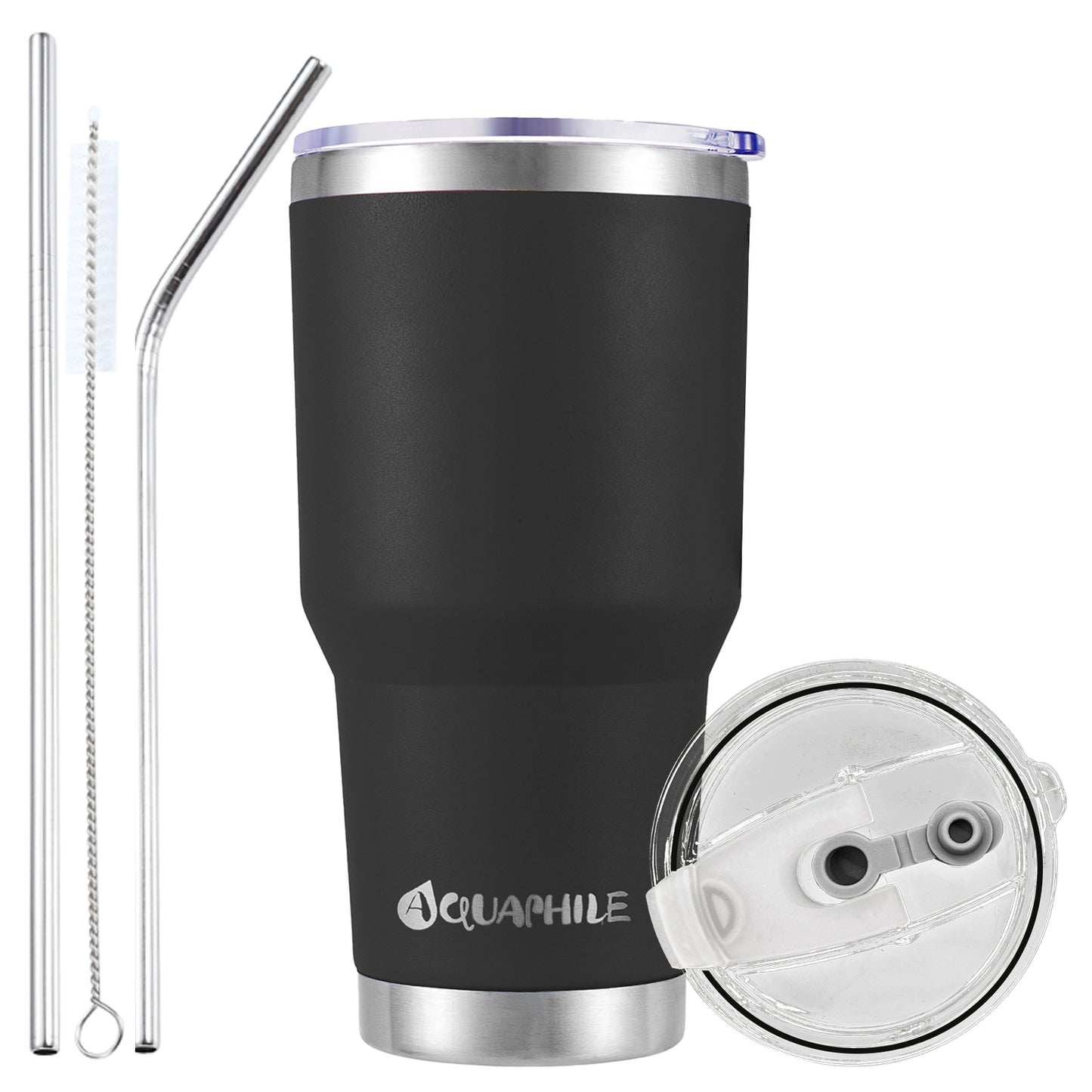 AQUAPHILE 30 oz Tumbler with Lid and Straw, Stainless Steel Vacuum Insulated Water Coffee Tumbler Cup, Double Wall Powder Coated Spill-Proof Travel Mug Thermal Cup