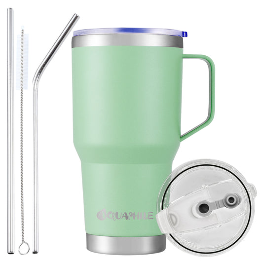 AQUAPHILE Stainless Steel Insulated Coffee Mug with Handle, Double Walled Vacuum Travel Cup with Lid & Straw, Reusable Thermal Coffee Cup, Portable Coffee Tumbler