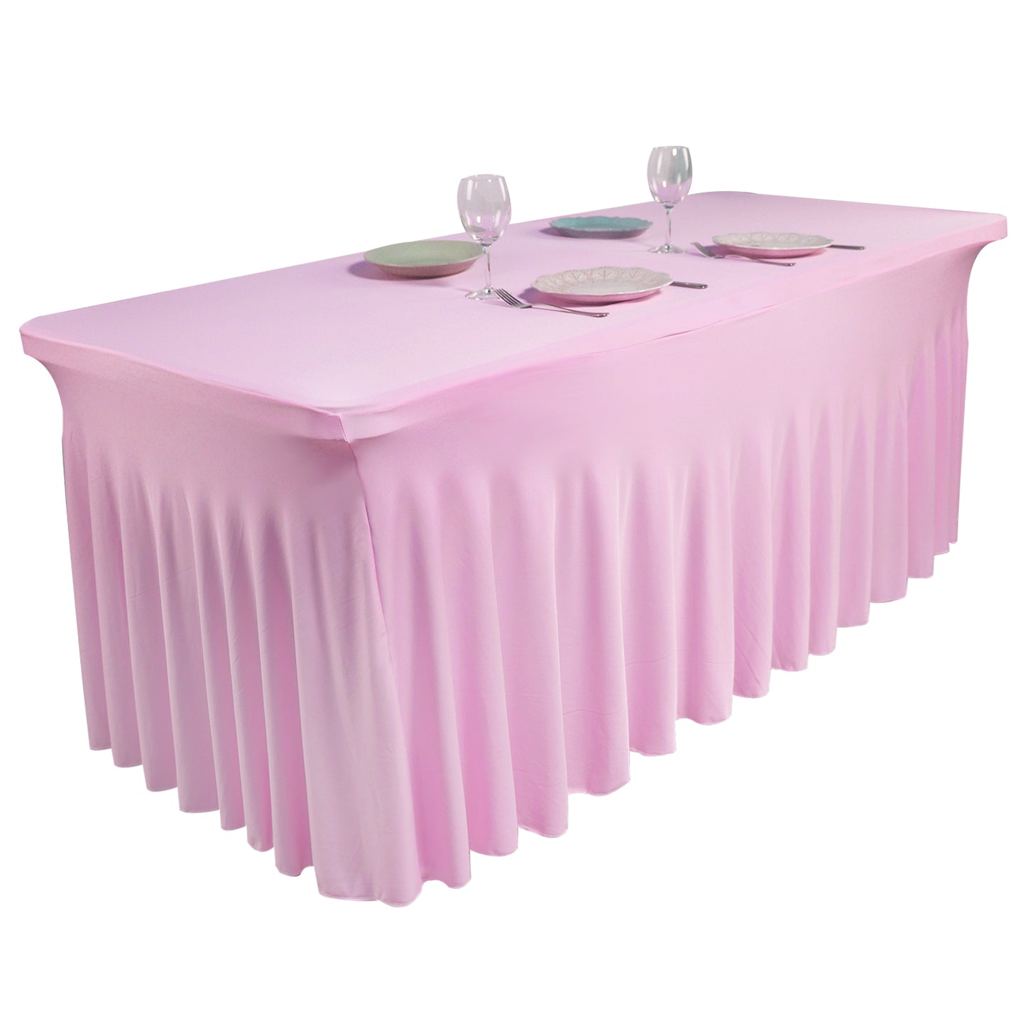 SUNTQ Table Skirt for Rectangle Tables 6ft , Fitted Table Cover for 6 foot table, White Table Cloth for 6 ft Table with Skirt, Wrinkle Resistant Spandex Table Skirt and Table Cloths for Parties