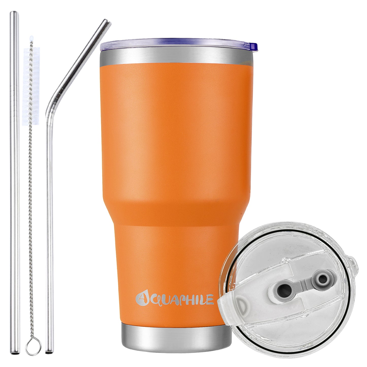 AQUAPHILE 30 oz Tumbler with Lid and Straw, Stainless Steel Vacuum Insulated Water Coffee Tumbler Cup, Double Wall Powder Coated Spill-Proof Travel Mug Thermal Cup