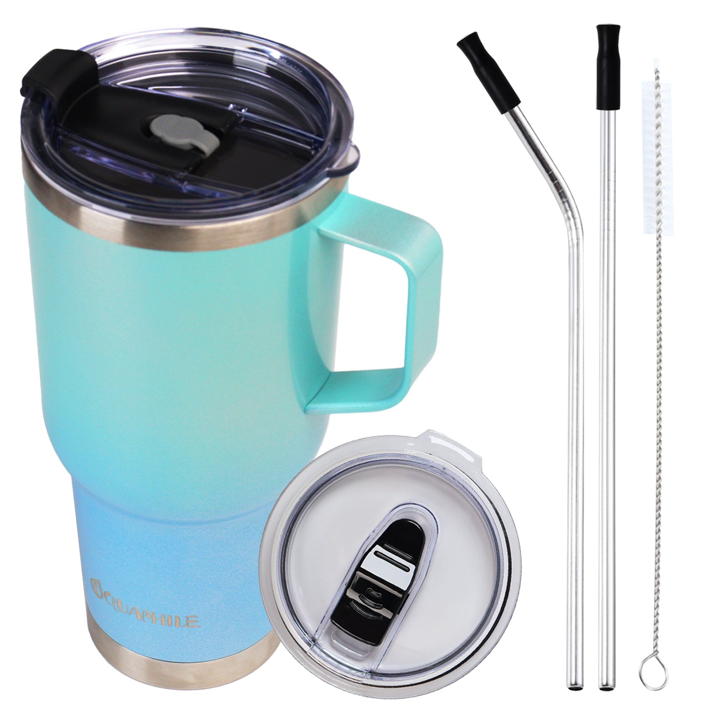 AQUAPHILE Tumbler with Handle, Double Walled Insulated Cup with Leak-proof Lid and Straw, Stainless Steel Travel Mug