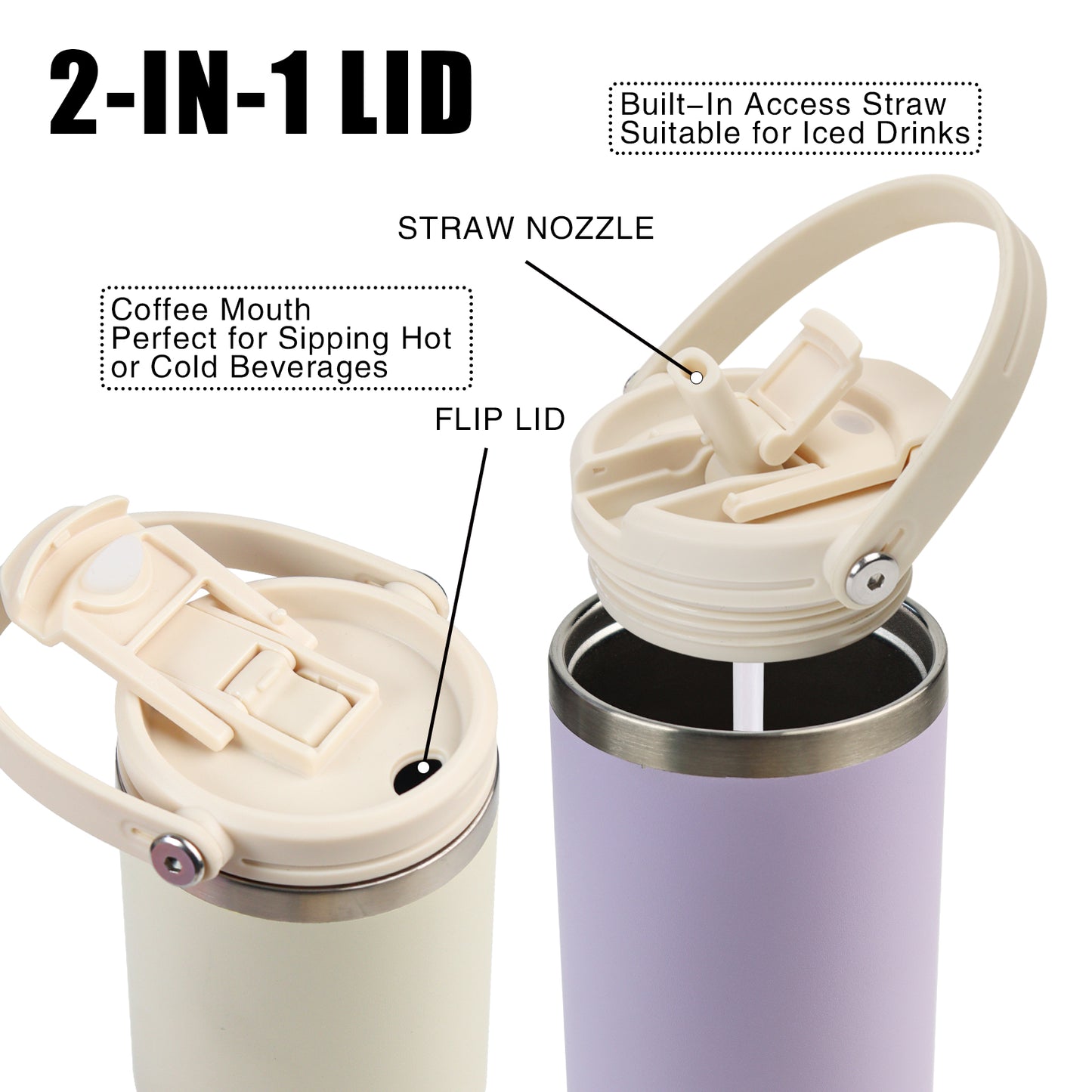 AQUAPHILE 20/30 oz Insulated Water Bottles with Straw Lid, Double Walled Vacuum Stainless Steel Travel Tumbler with Handle and Straw, Wide Mouth Thermos Bottle