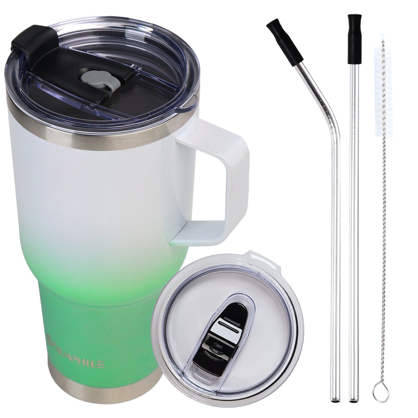 AQUAPHILE Tumbler with Handle, Double Walled Insulated Cup with Leak-proof Lid and Straw, Stainless Steel Travel Mug
