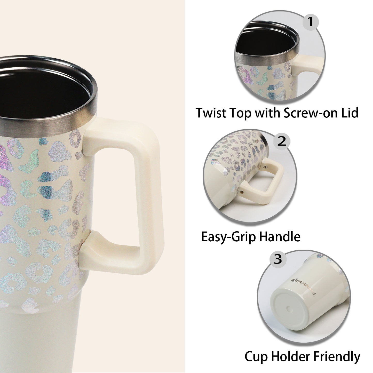 AQUAPHILE Tumbler with Handle, 35oz Insulated Coffee Mug with Leak-proof Lid and Straw, Stainless Steel Travel Mug for Hot or Cold Drinks