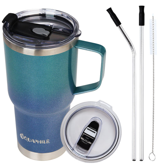 AQUAPHILE Tumbler with Handle, Double Walled Insulated Cup with Leak-proof Lid and Straw, Stainless Steel Travel Mug