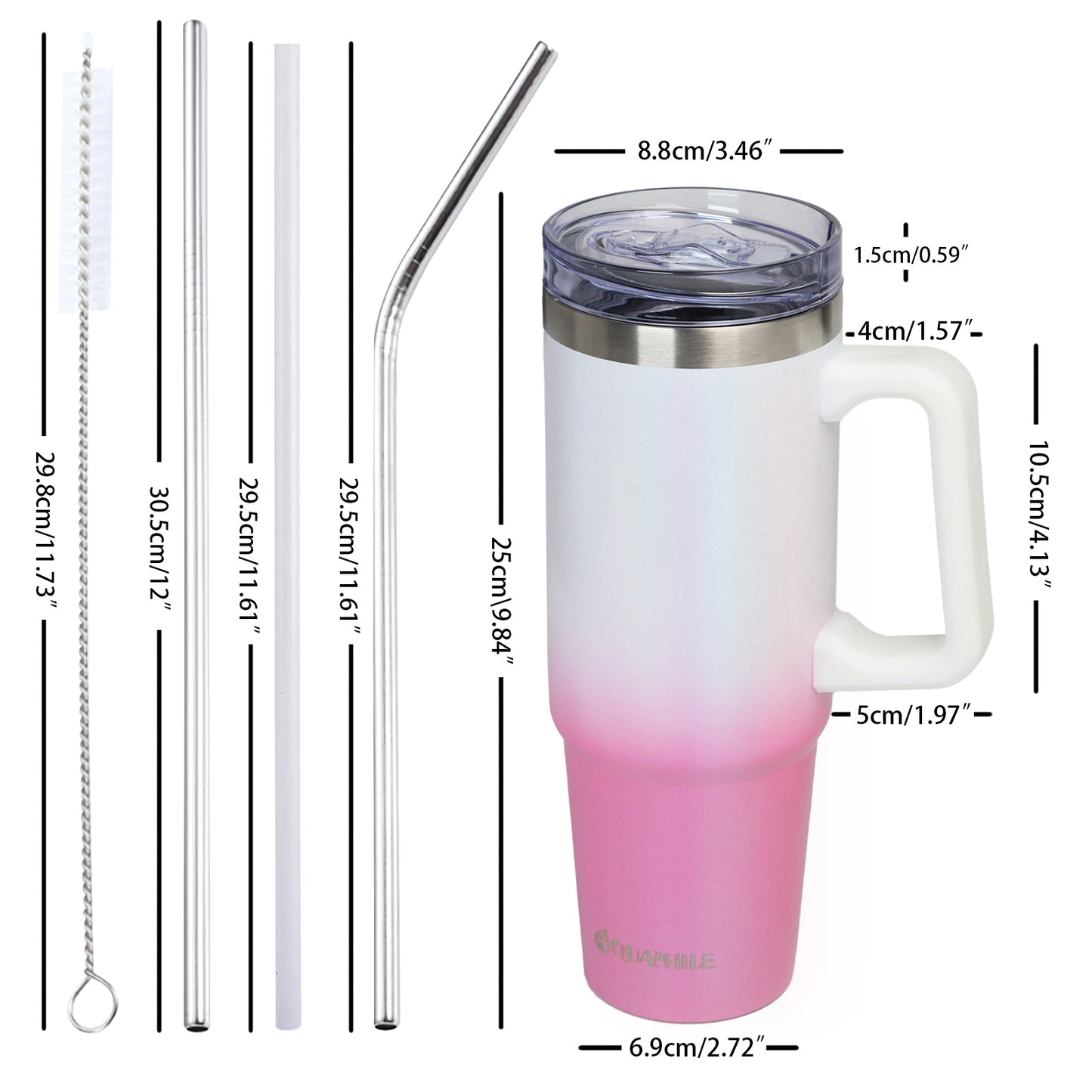 AQUAPHILE Tumbler with Handle, 35oz Insulated Coffee Mug with Leak-proof Lid and Straw, Stainless Steel Travel Mug for Hot or Cold Drinks