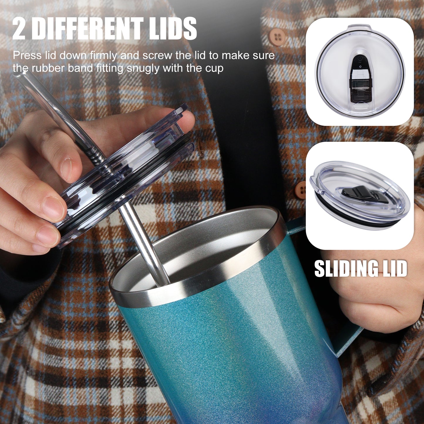 AQUAPHILE Tumbler with Handle, Double Walled Insulated Cup with Leak-proof Lid and Straw, Stainless Steel Travel Mug