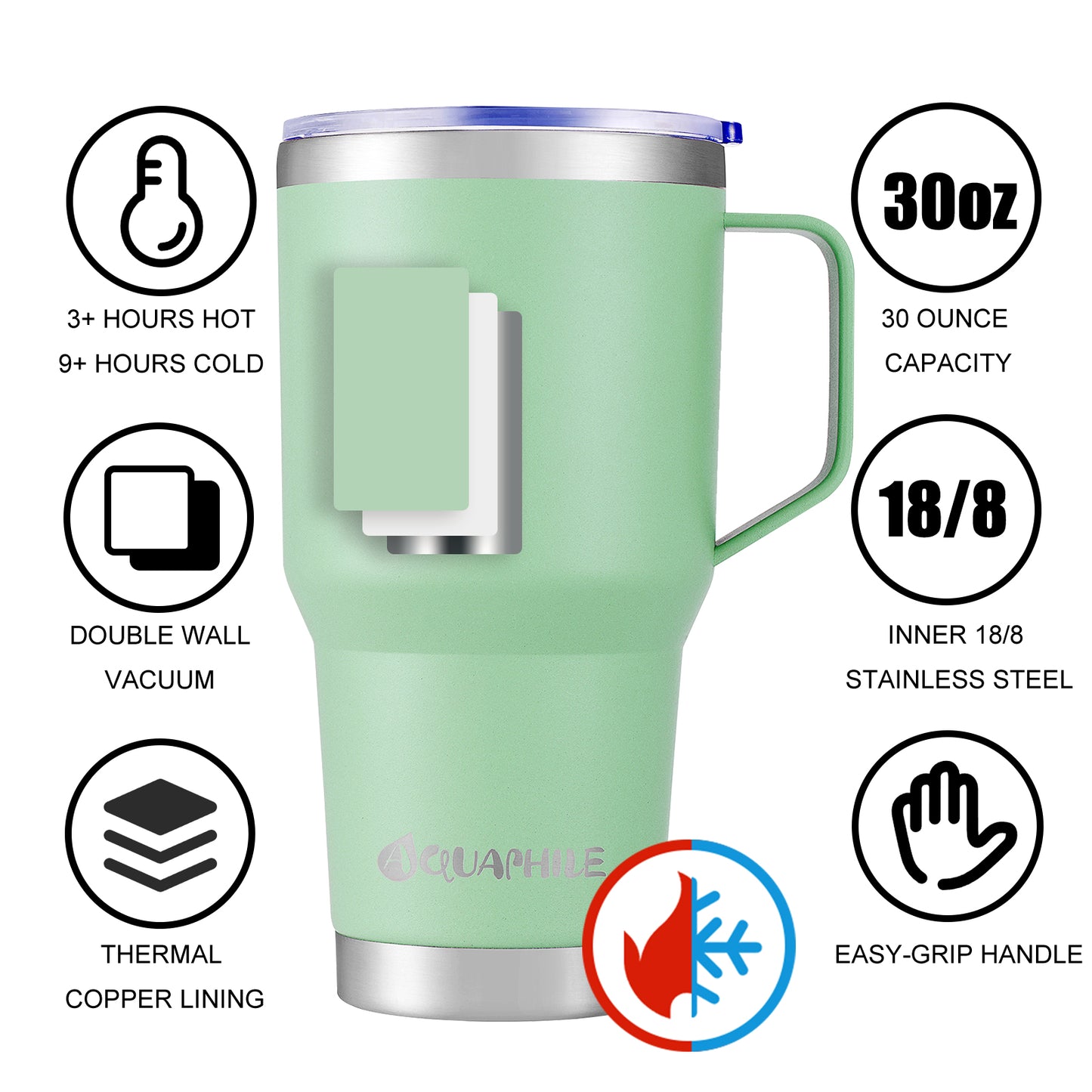 AQUAPHILE Stainless Steel Insulated Coffee Mug with Handle, Double Walled Vacuum Travel Cup with Lid & Straw, Reusable Thermal Coffee Cup, Portable Coffee Tumbler