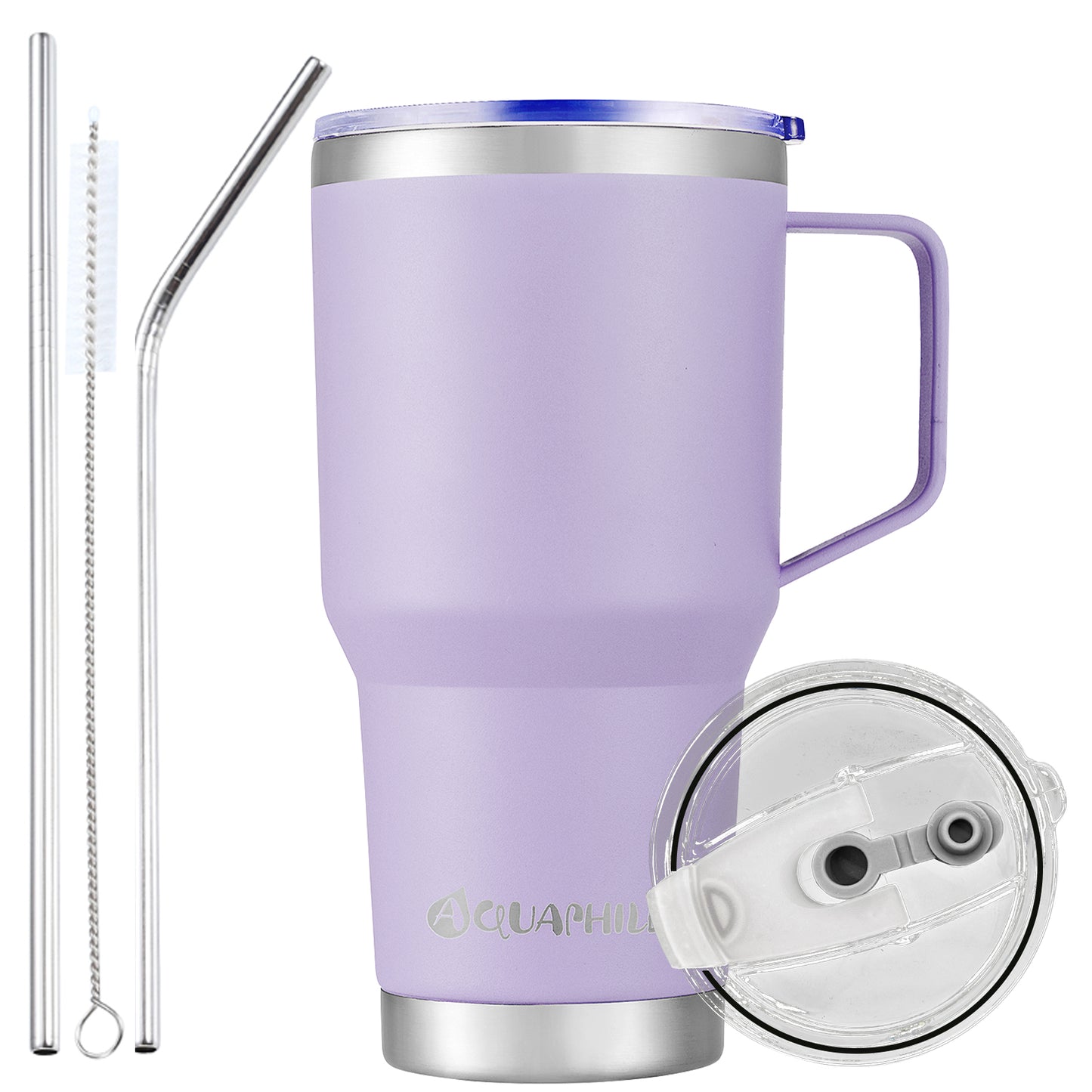 AQUAPHILE Stainless Steel Insulated Coffee Mug with Handle, Double Walled Vacuum Travel Cup with Lid & Straw, Reusable Thermal Coffee Cup, Portable Coffee Tumbler