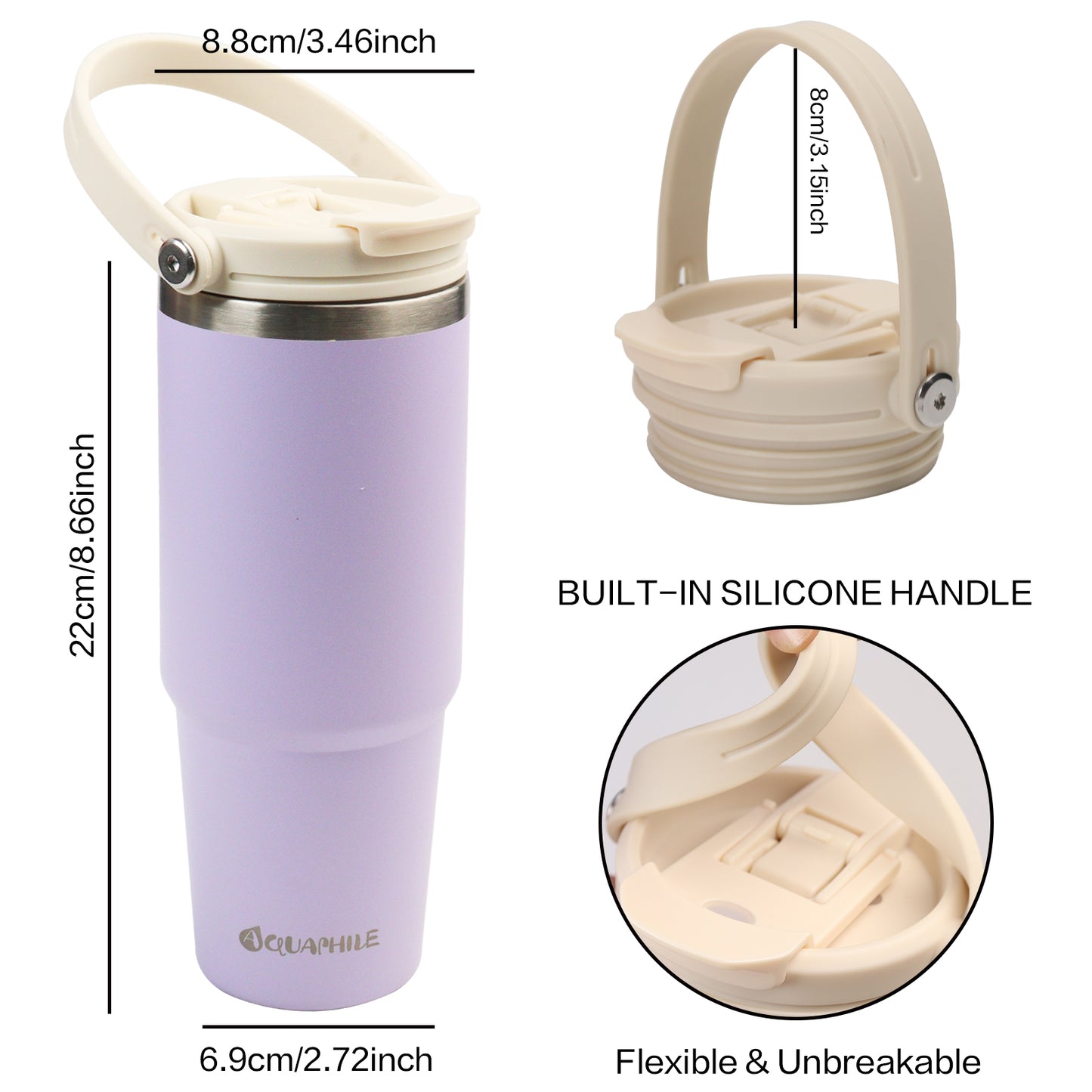 AQUAPHILE 20/30 oz Insulated Water Bottles with Straw Lid, Double Walled Vacuum Stainless Steel Travel Tumbler with Handle and Straw, Wide Mouth Thermos Bottle