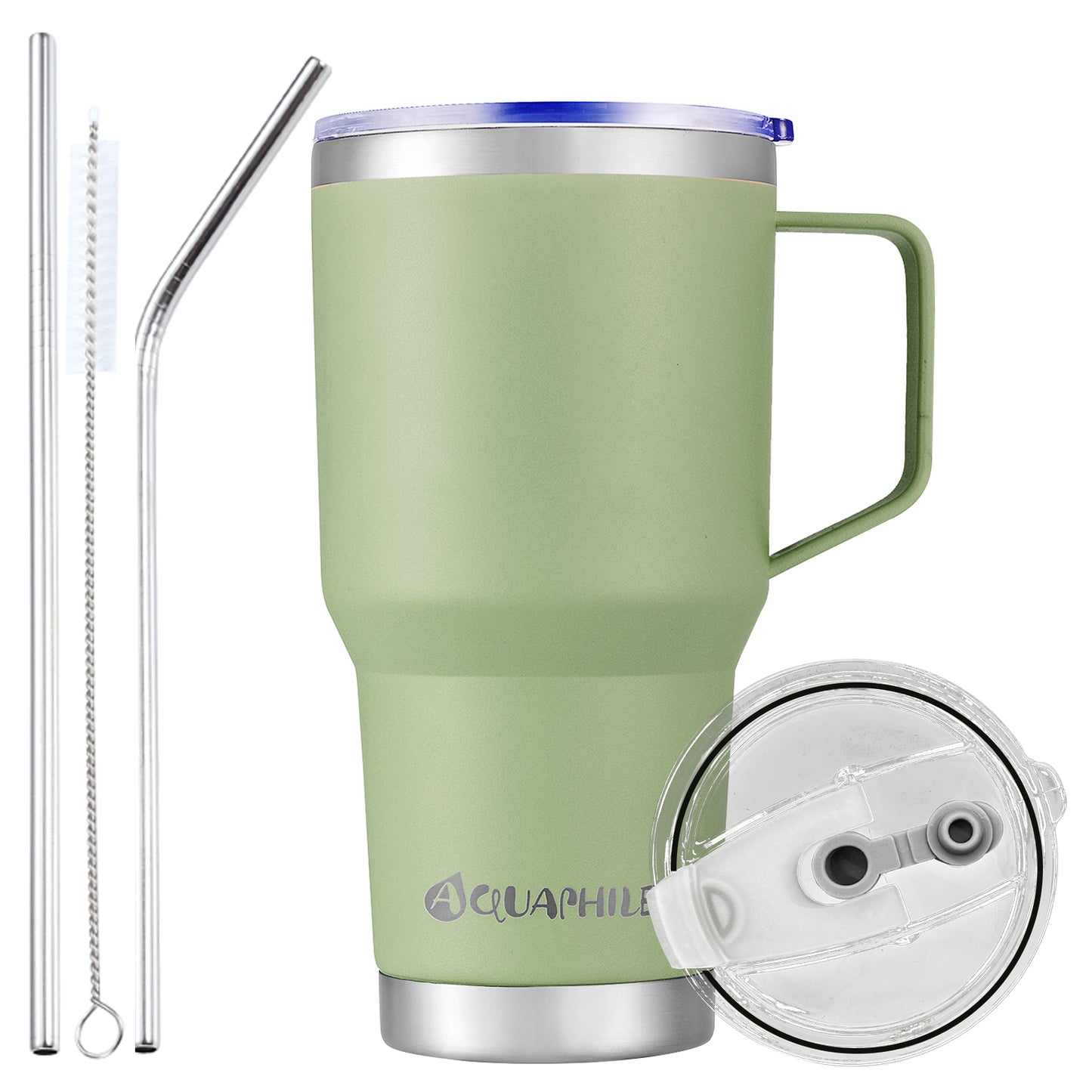 AQUAPHILE Stainless Steel Insulated Coffee Mug with Handle, Double Walled Vacuum Travel Cup with Lid & Straw, Reusable Thermal Coffee Cup, Portable Coffee Tumbler
