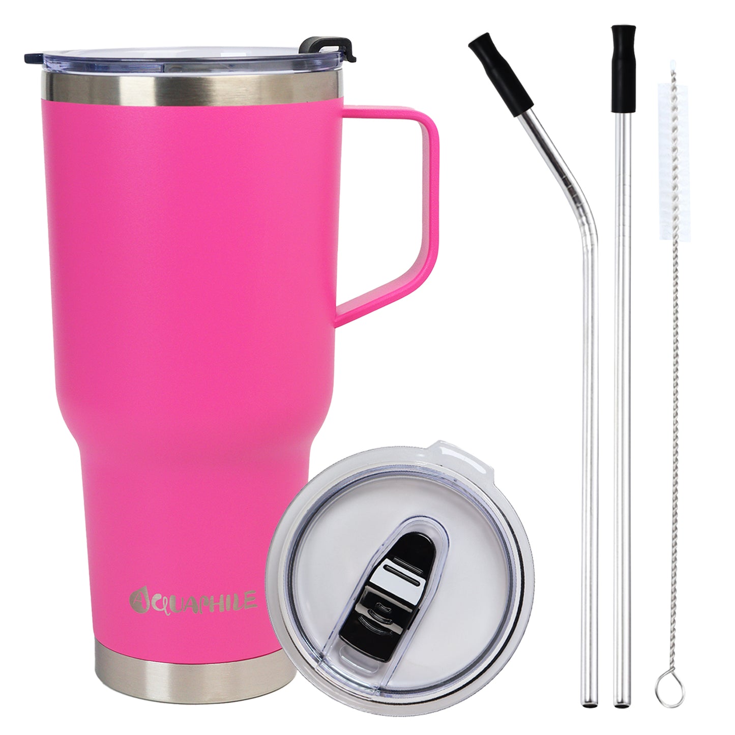 AQUAPHILE Tumbler with Handle, Double Walled Insulated Cup with Leak-proof Lid and Straw, Stainless Steel Travel Mug