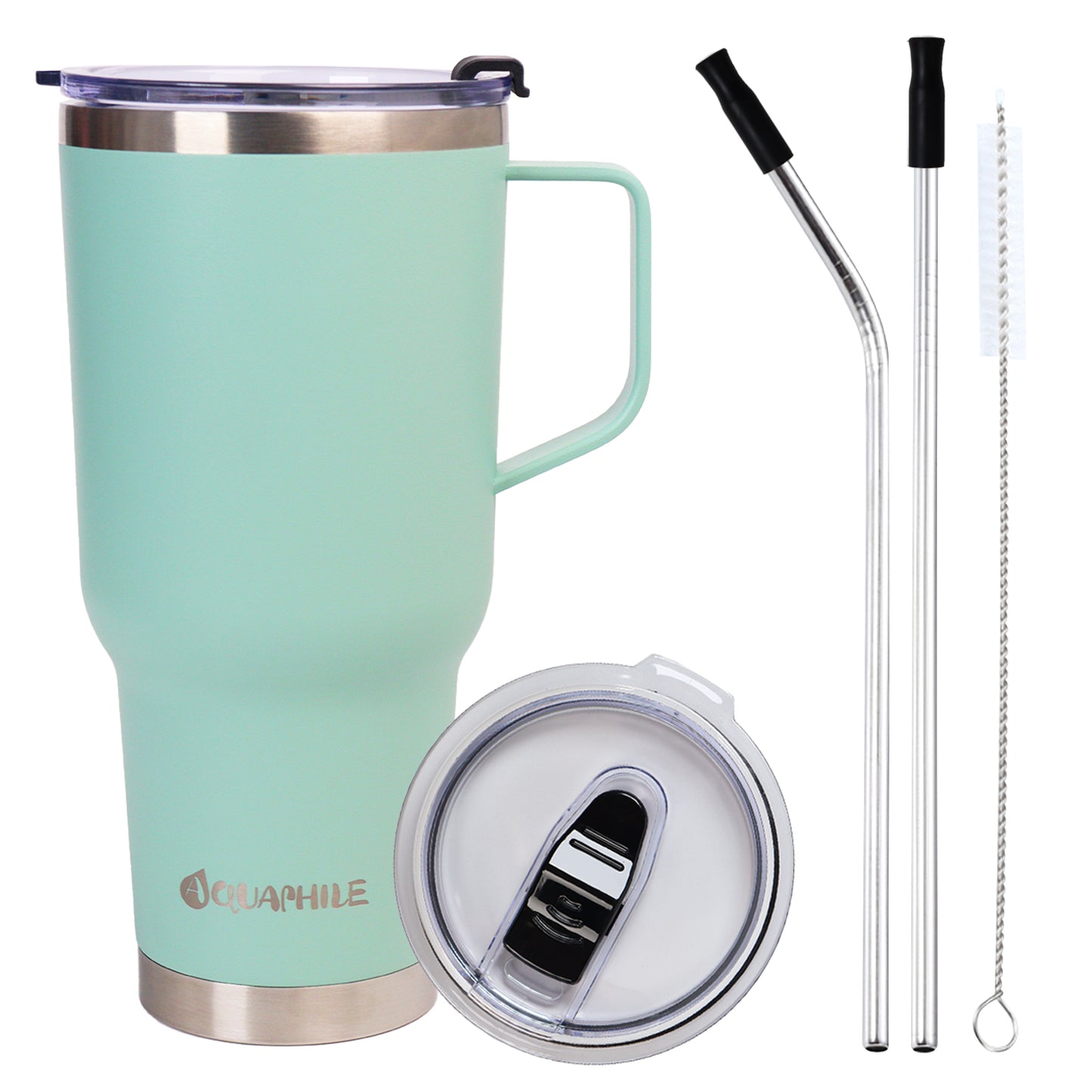 AQUAPHILE Tumbler with Handle, Double Walled Insulated Cup with Leak-proof Lid and Straw, Stainless Steel Travel Mug