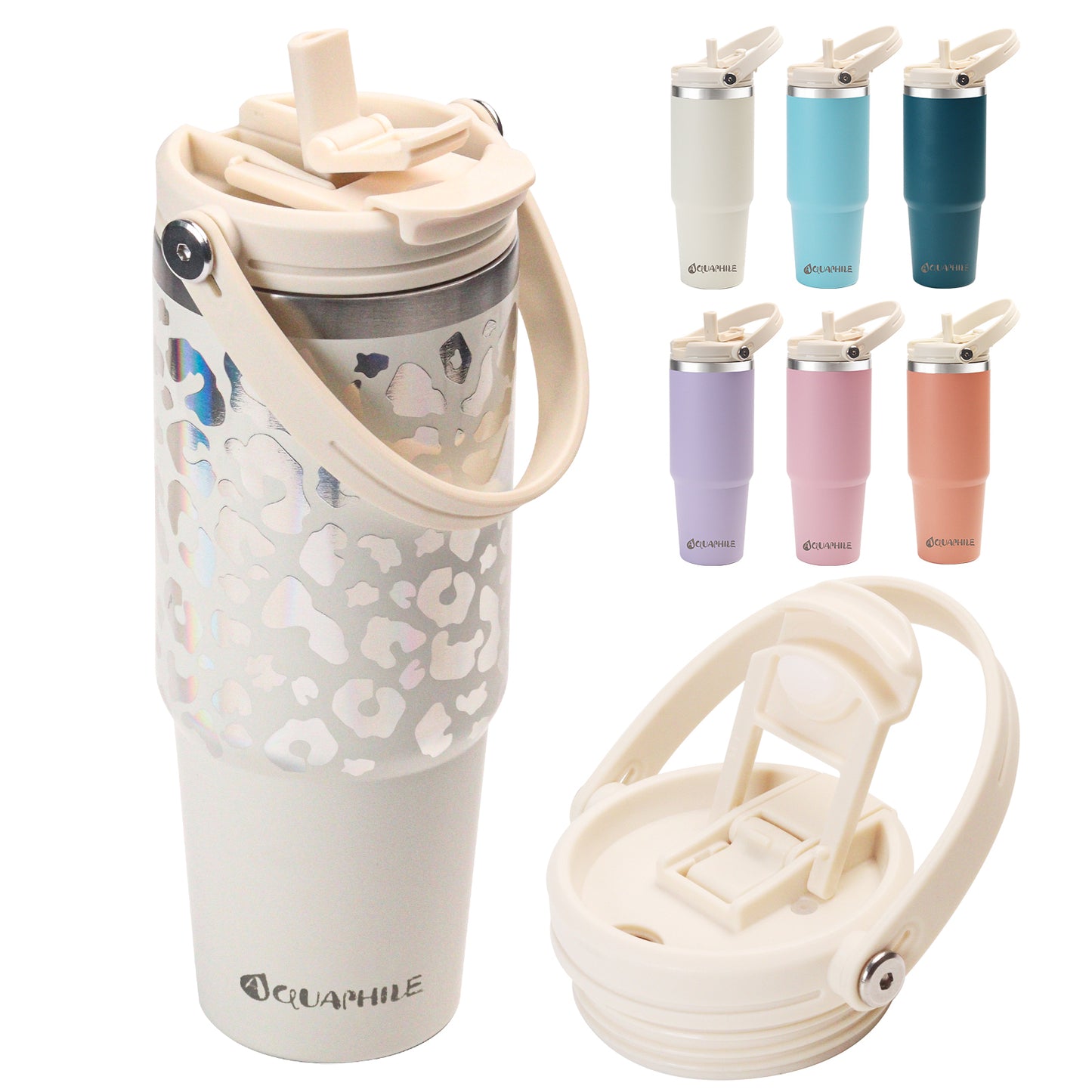 AQUAPHILE 20/30 oz Insulated Water Bottles with Straw Lid, Double Walled Vacuum Stainless Steel Travel Tumbler with Handle and Straw, Wide Mouth Thermos Bottle