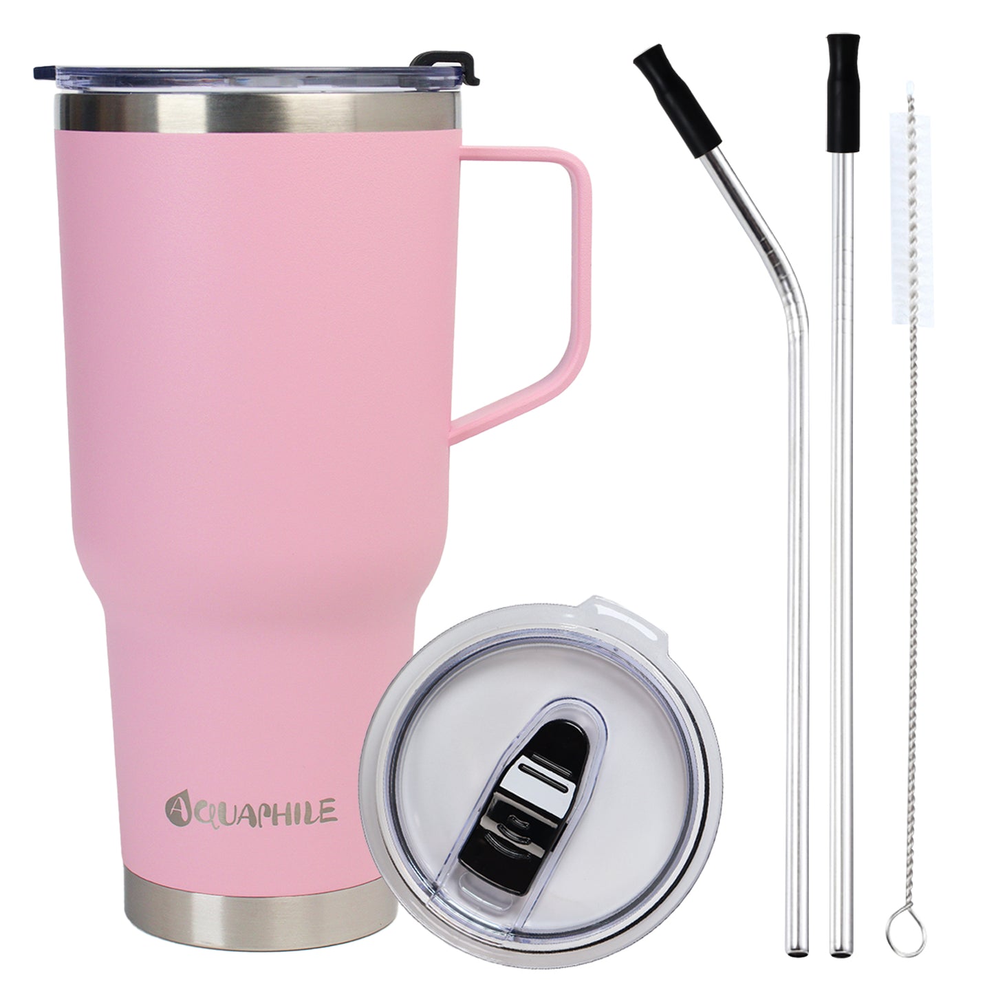 AQUAPHILE Tumbler with Handle, Double Walled Insulated Cup with Leak-proof Lid and Straw, Stainless Steel Travel Mug