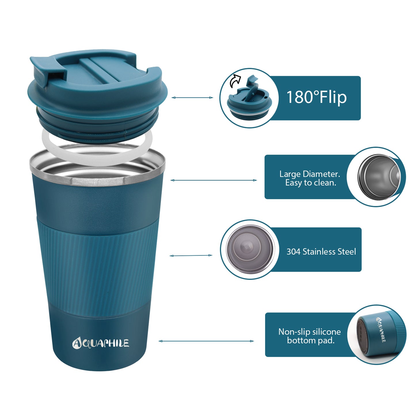 Aquaphile Vacuum Insulated Coffee Travel Mug Double Walled Reusable Tumbler Cups