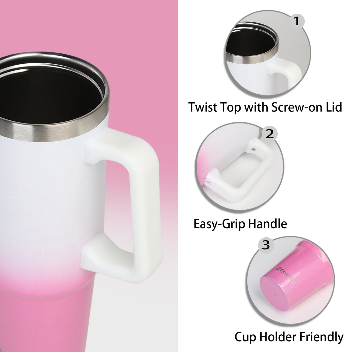 AQUAPHILE Tumbler with Handle, 35oz Insulated Coffee Mug with Leak-proof Lid and Straw, Stainless Steel Travel Mug for Hot or Cold Drinks