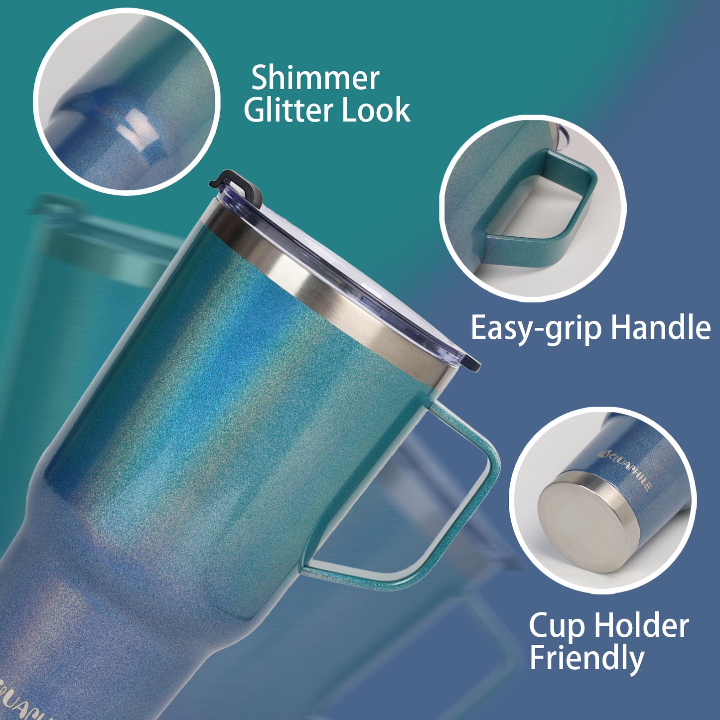 AQUAPHILE Tumbler with Handle, Double Walled Insulated Cup with Leak-proof Lid and Straw, Stainless Steel Travel Mug