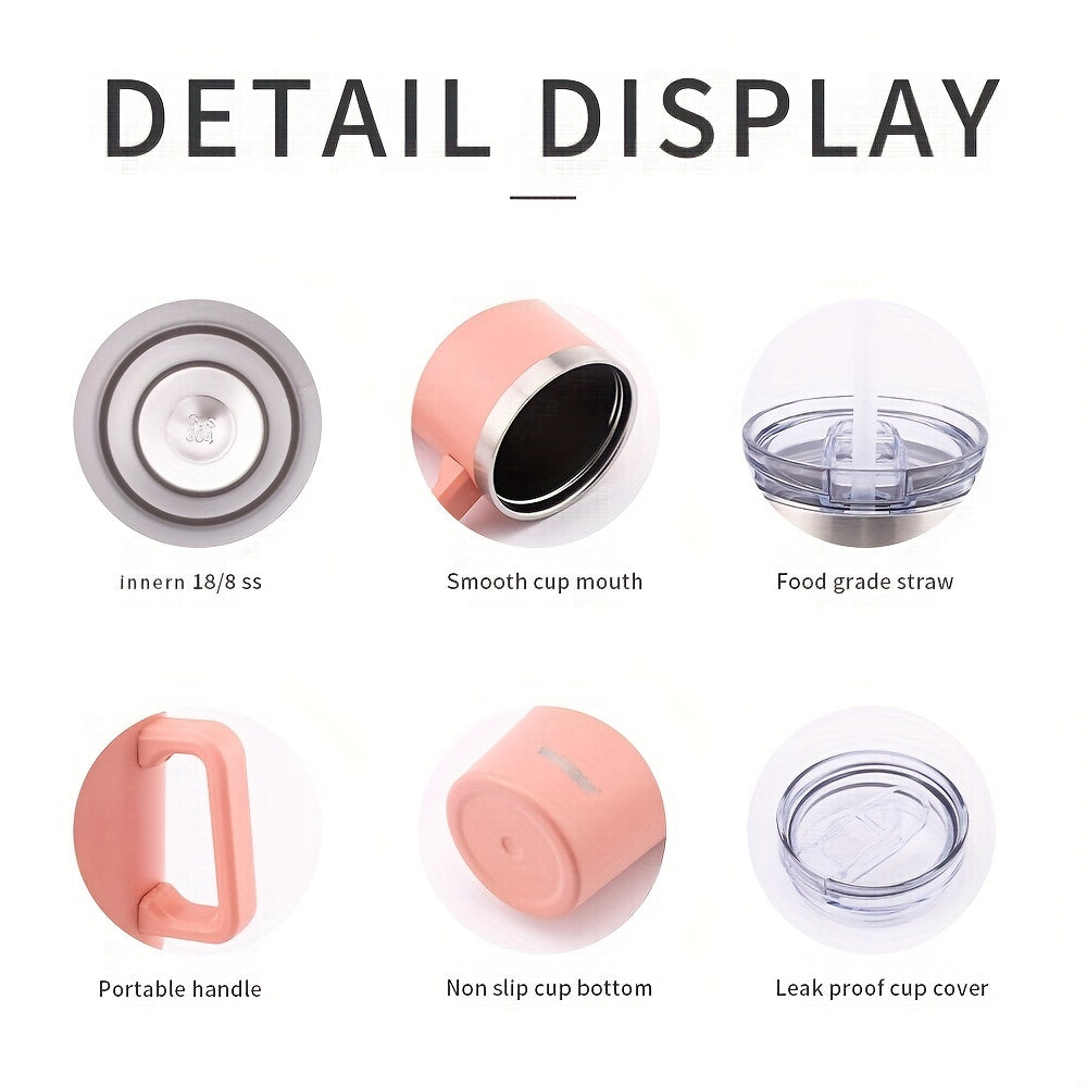 1pc 35 Oz Tumbler With Handle And Straw Lid | Insulated Cup Reusable Stainless Steel Water Bottle Travel Mug Cup Holder Friendly | Gifts For Women Men Him Her | Trek Collection Powder Coat Color