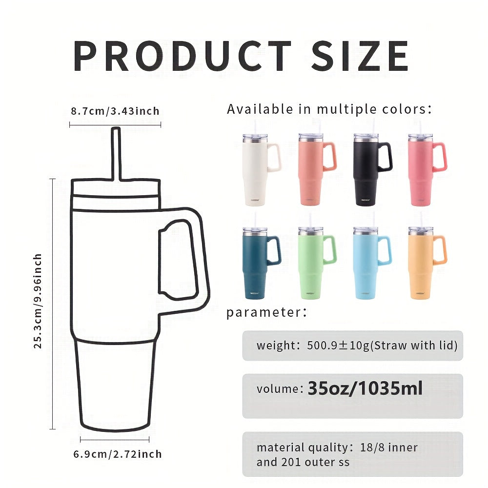 1pc 35 Oz Tumbler With Handle And Straw Lid | Insulated Cup Reusable Stainless Steel Water Bottle Travel Mug Cup Holder Friendly | Gifts For Women Men Him Her | Trek Collection Powder Coat Color