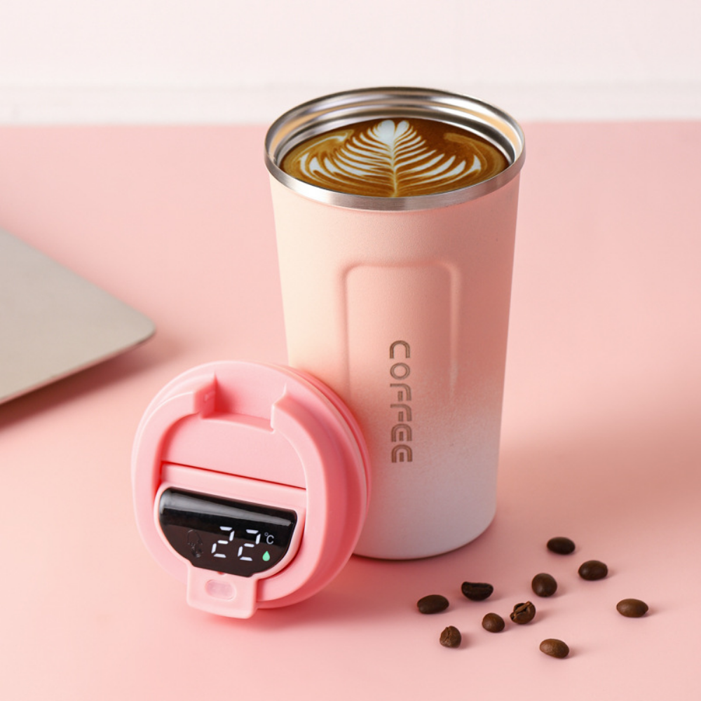 Coffee Thermos Cup With Temperature Display, Stainless Steel Cold Insulation Vacuum Cup, Outdoor Portable Car Carry 304 Water Cup