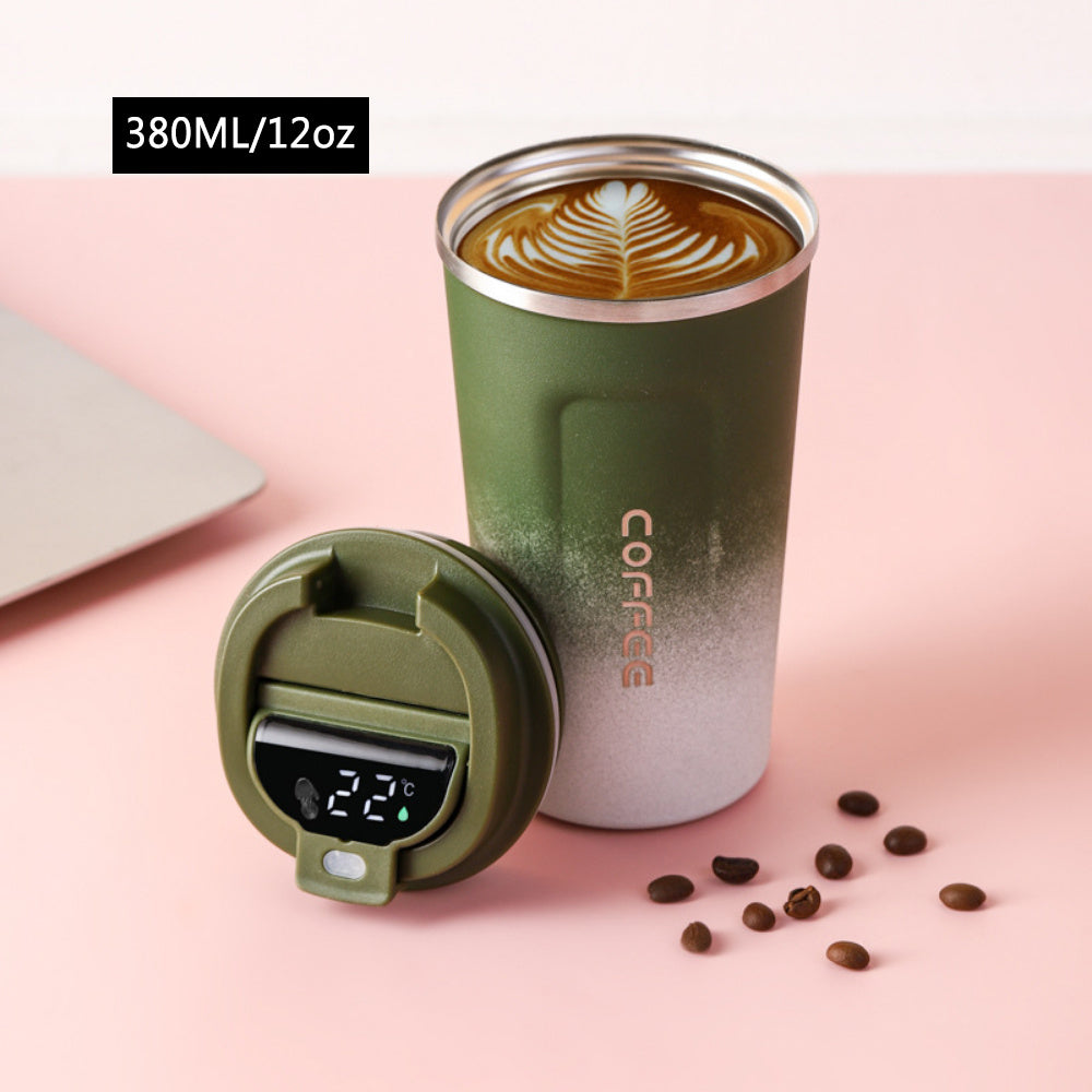 Coffee Thermos Cup With Temperature Display, Stainless Steel Cold Insulation Vacuum Cup, Outdoor Portable Car Carry 304 Water Cup