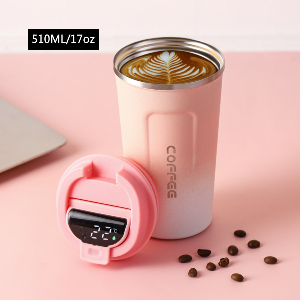 Coffee Thermos Cup With Temperature Display, Stainless Steel Cold Insulation Vacuum Cup, Outdoor Portable Car Carry 304 Water Cup