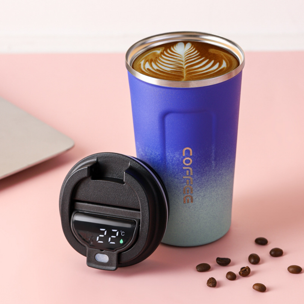 Coffee Thermos Cup With Temperature Display, Stainless Steel Cold Insulation Vacuum Cup, Outdoor Portable Car Carry 304 Water Cup