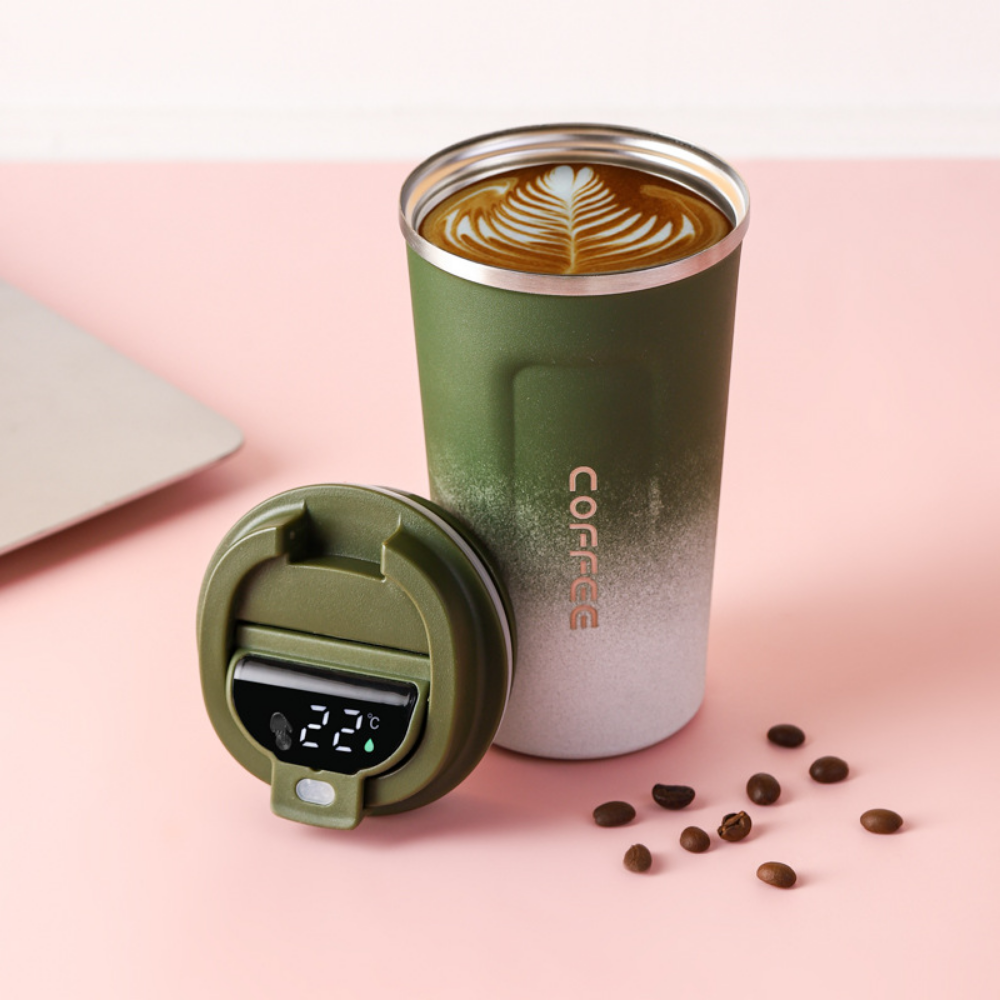Coffee Thermos Cup With Temperature Display, Stainless Steel Cold Insulation Vacuum Cup, Outdoor Portable Car Carry 304 Water Cup