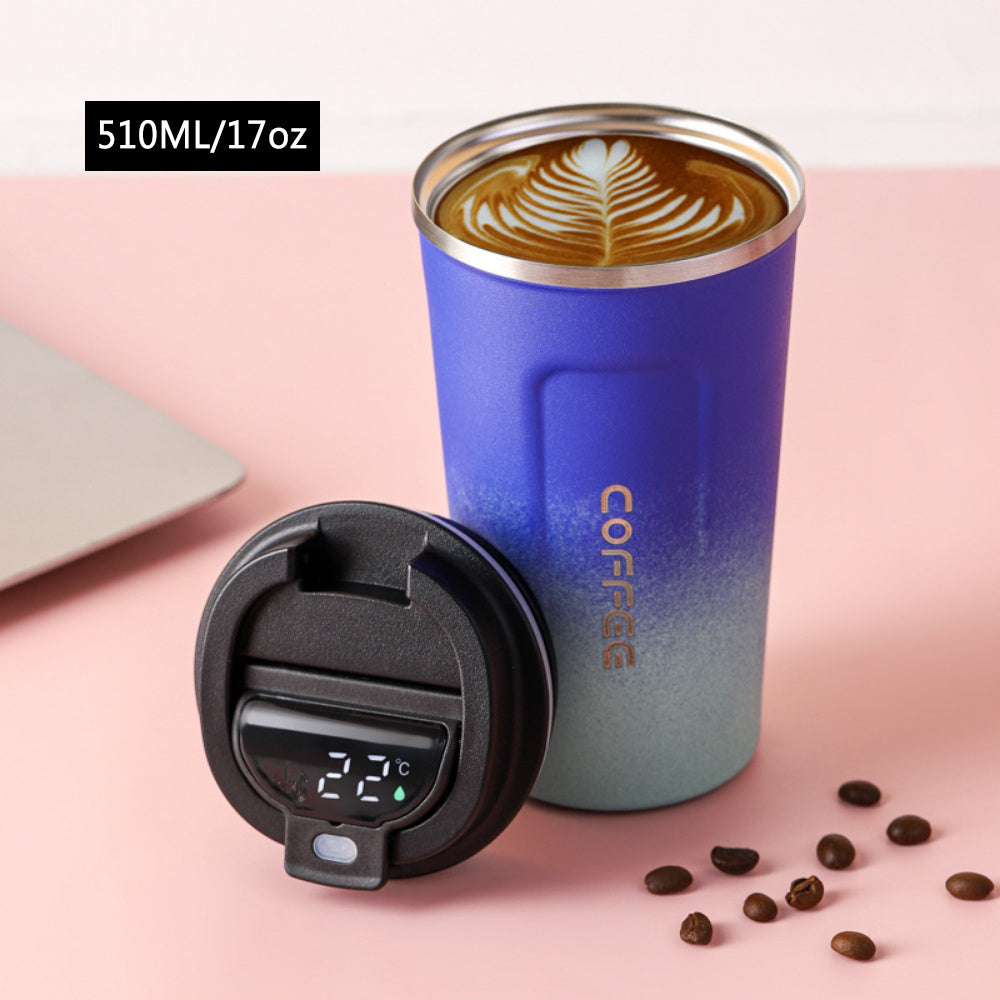 Coffee Thermos Cup With Temperature Display, Stainless Steel Cold Insulation Vacuum Cup, Outdoor Portable Car Carry 304 Water Cup