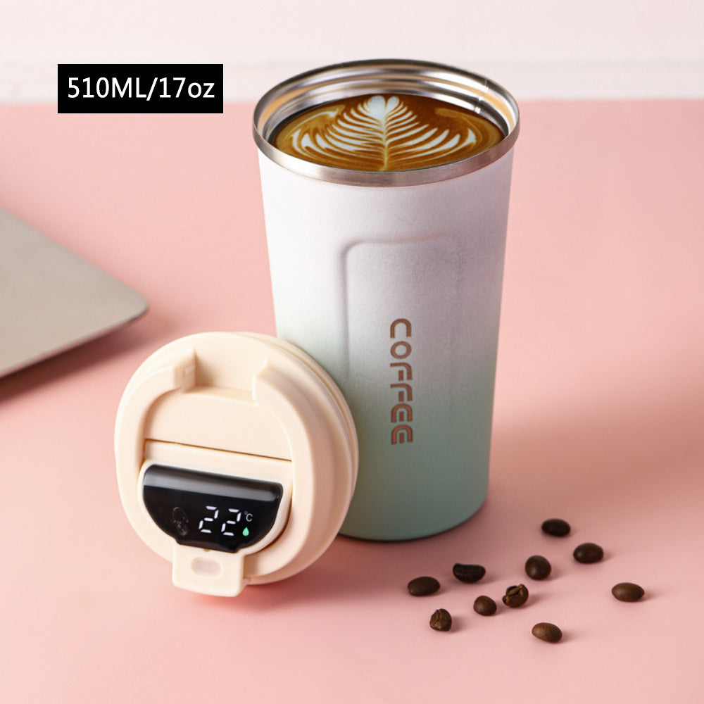 Coffee Thermos Cup With Temperature Display, Stainless Steel Cold Insulation Vacuum Cup, Outdoor Portable Car Carry 304 Water Cup