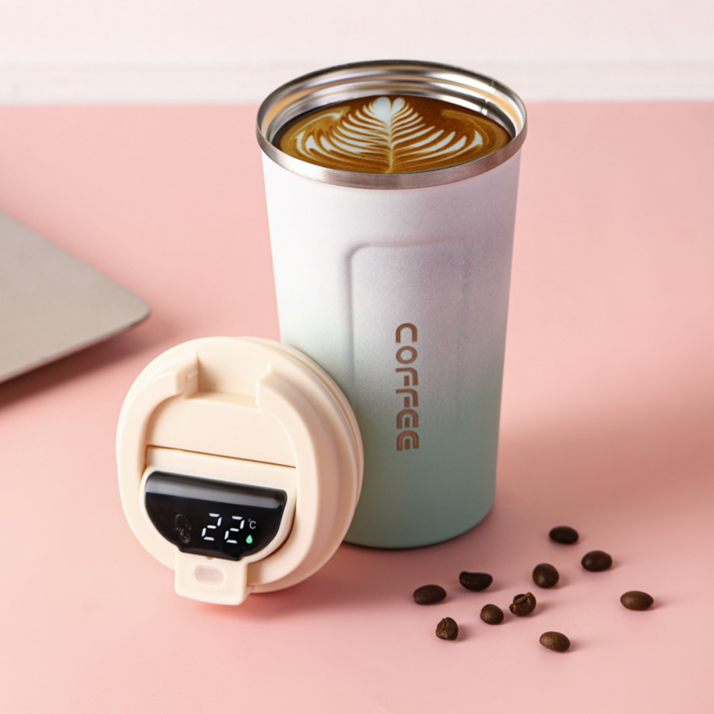 Coffee Thermos Cup With Temperature Display, Stainless Steel Cold Insulation Vacuum Cup, Outdoor Portable Car Carry 304 Water Cup
