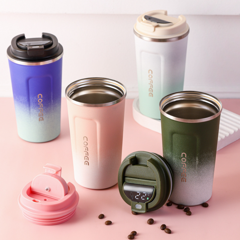 Coffee Thermos Cup With Temperature Display, Stainless Steel Cold Insulation Vacuum Cup, Outdoor Portable Car Carry 304 Water Cup