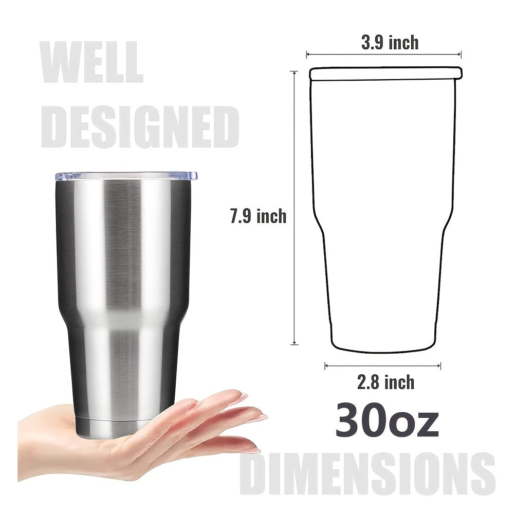 1pc 30 Oz Insulated Travel Coffee Mug With Lids And Straws, Stainless Steel Double Vacuum Coffee Tumbler Cup, For Cold & Hot Drinks, Office, Travel,party Cups (Silvery)