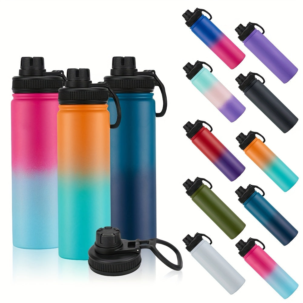 1pc Water Bottle, 22oz Vacuum Insulated Water Bottle, Stainless Steel Hydro Flask, Wide Mouth Water Bottle With Carrying Strap For Fitness Gym Sports School Mountain Climbing Yoga Hiking