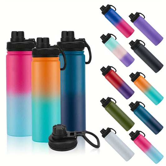1pc Water Bottle, 22oz Vacuum Insulated Water Bottle, Stainless Steel Hydro Flask, Wide Mouth Water Bottle With Carrying Strap For Fitness Gym Sports School Mountain Climbing Yoga Hiking