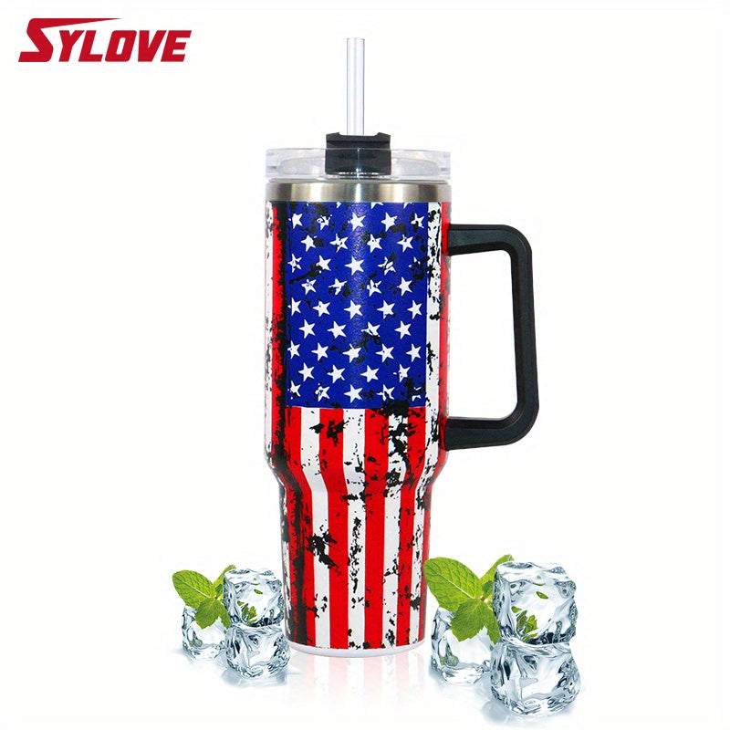 SYLOVE 40oz Water Tumbler With Straw, Paint Transfer Decal, Stainless Steel Thermos Cup, Creative Portable Large Capacity Water Bottles Beer Mug For Outdoor Camping, Birthday Gifts, Love Gift